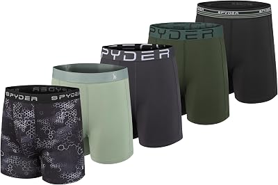 Spyder Mens Boxer Briefs 5 Pack Poly Spandex Performance Boxer Briefs Underwear