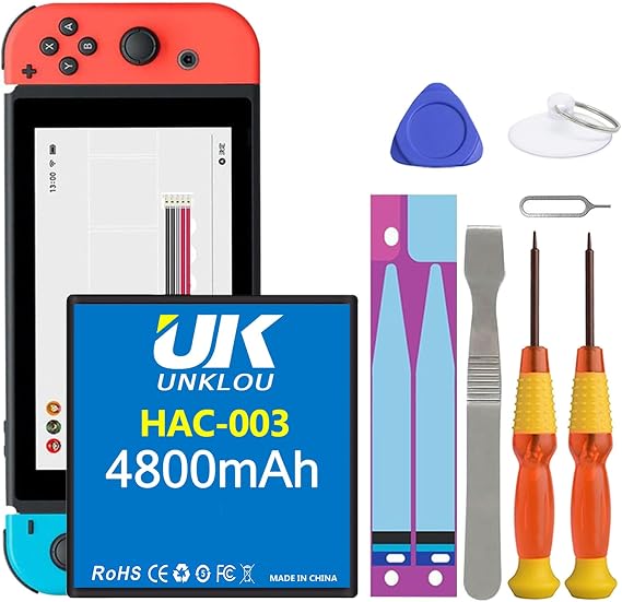 HAC-003 Battery, Upgraded 4800mAh Li-Polymer Replacement Battery for Switch 2017 Game Console HAC-001 Internal Battery, Part Number HAC-003 HAC-A-BPHAT-C0 with Repair Replacement Tool Kit