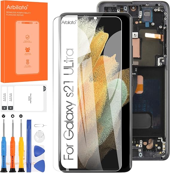Screen for Samsung Galaxy S21 Ultra 5G Screen Replacement for Samsung S21 Ultra LCD Screen SM-G998B,SM-G998U Touch Display Digitizer Assembly Repair Parts (Black with Frame)