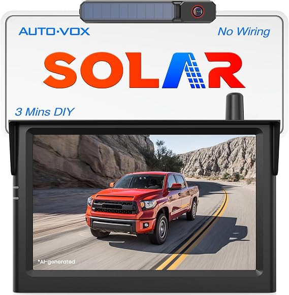 AUTO-VOX Solar Wireless Backup Camera, 5" 1080P Monitor, 3-Min Easy Install