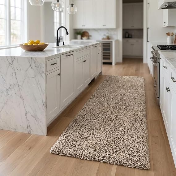 Unique Loom Solid Shag Collection Area Rug (2' 6" x 19' 8" Runner, Taupe)