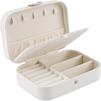 Travel Jewelry Box, PU Leather Small Jewelry Organizer for Women Girls, Double Layer Portable Mini Travel Case Display Storage Holder Boxes for Stud Earrings, Rings,Necklaces,Bracelets white.