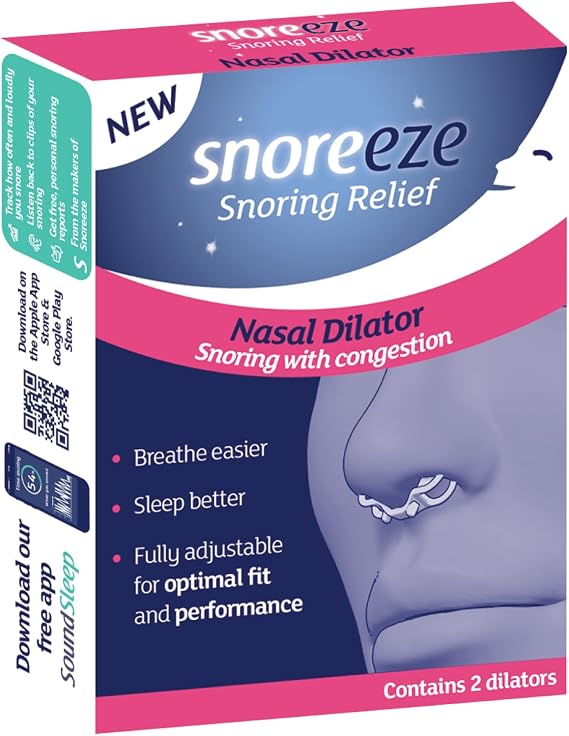 Snoreeze Nasal Dilators - Anti-Snoring Breathing Aids for The Nose - Snoring Relief Nose Clips for Women & Men to Target Nasal Congestion - Use with Mobile App to Stop Snoring - 2 x Nasal Dilator