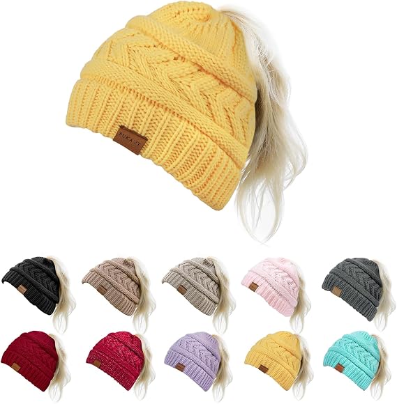 Pukavt 1-3 Pack Winter Hat Ponytail Beanie Hat for Women