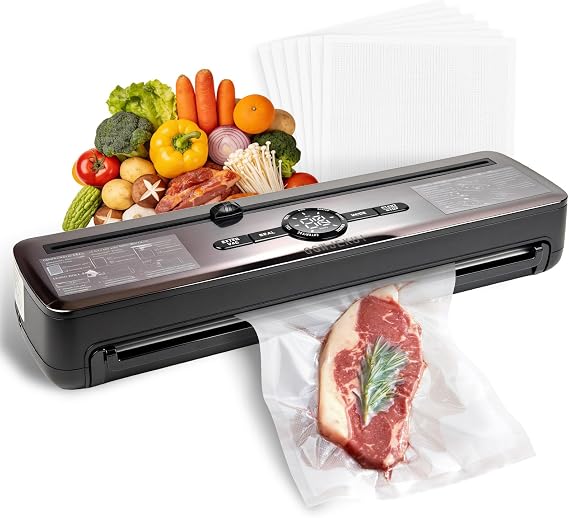 Vacuum Sealer Machine, 85kPa Automatic Food Sealer, One-Touch No-Lid, 12.6" Seal Strip with 40 Continuous Seals, Magnetic Removable Drip Tray for Sous Vide, Meat Storage & Meal Prep