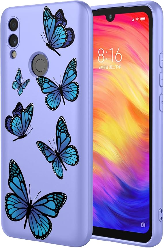 Case for Redmi Note 7 Pro Case, Redmi Note 7 Case, Redmi Note 7S Case, M1901F7 Shockproof Flexible Bumper TPU Soft Case Butterfly Pattern Phone Cover for Xiaomi Redmi Note 7 Purple Butterfly