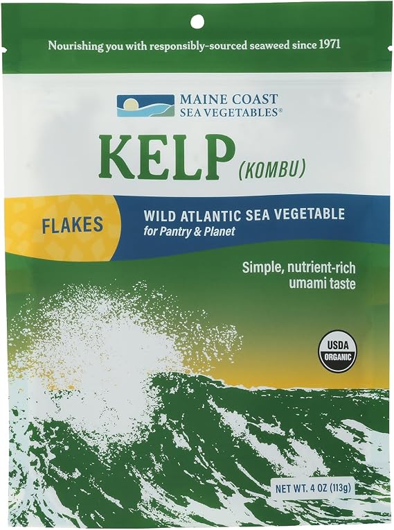 Maine Coast Sea Vegetables Kelp (Kombu) Flakes - 4 oz (Pack of 1) - Single Ingredient USDA Organic Wild-Crafted Seaweed Flakes - North Atlantic Dried Kombu Kelp for Dashi & Soups - Gluten Free & Vegan