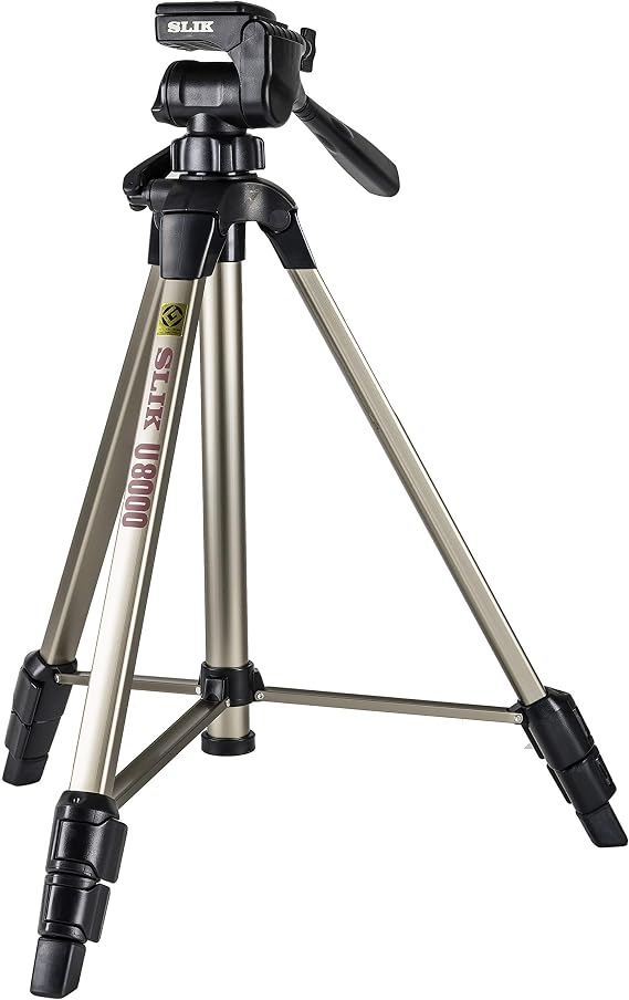SLIK U8000 Tripod with 3-Way, Pan-and-Tilt Head,Silver | 3-way pan head with quick release plate and mid-level spreader for photography, videography and travel