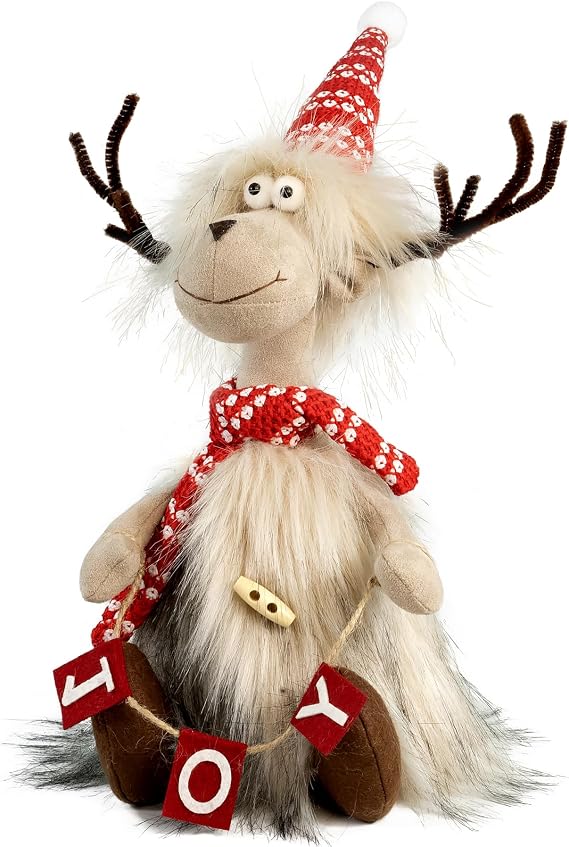 Plush Sitting Reindeer Figurine Christmas Decoration