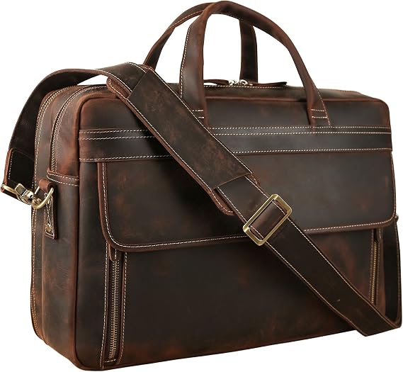 TIDING Men's Leather 15.6"-17.3" Laptop Briefcase Work Travel Messenger Bag