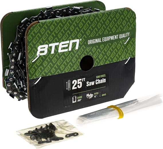 8TEN Chainsaw Chain Bulk Reel Semi Chisel 25 Foot .050 Gauge 3/8 Pitch