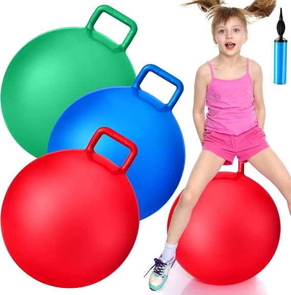 Lewtemi 3 Pcs 22" Hopper Ball with Handle, Bouncing Toy, Red, Blue, Green