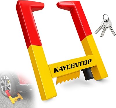KAYCENTOP Universal Weel Lock Clamp, Wheel Chock Lock, Tire Lock Anti Theft Wheel Lock, Great Deterrent Bright Color, for Trailers SUV Boats Atvs Motorcycles Golf Cart, 3 Keys