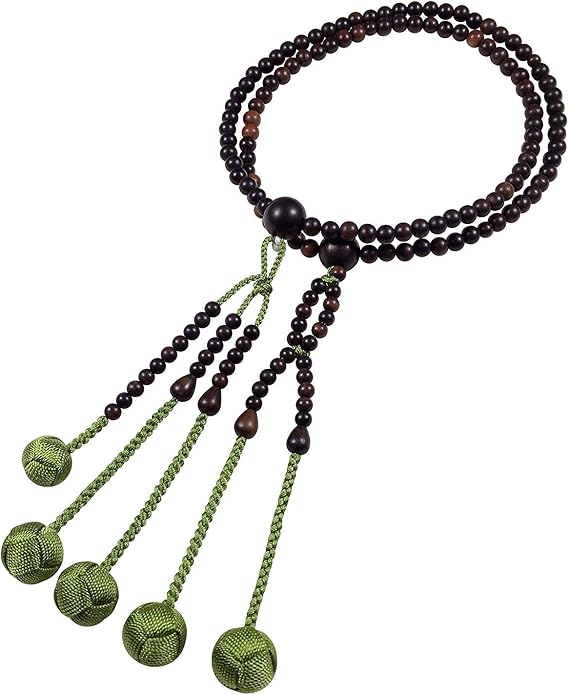 UMT Buddhist Prayer Beads Nichiren juzu Lightning jujube Wood and Olive Green Woven Balls Hand-Made nenju