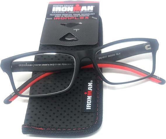 Foster Grant Ironman IronFlex Reading Glasses, Black/Red (+1.25)