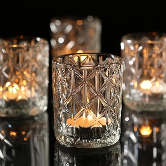 72 Pack Votive Candle Holders, Vintage Glass Clear Candle Holder for Table