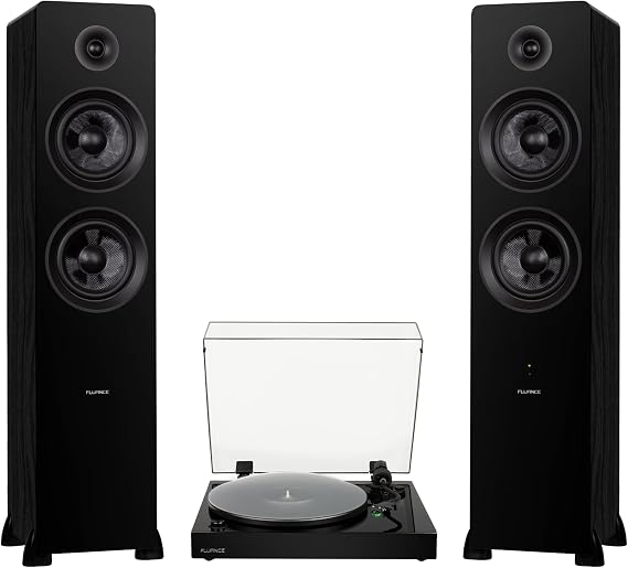 Fluance RT81+ Turntable (Piano Black) and Ai81 Tower Speakers (Black Ash) Bundle: High Fidelity Vinyl Playback & Powerful Stereo Sound, Integrated Amplifiers