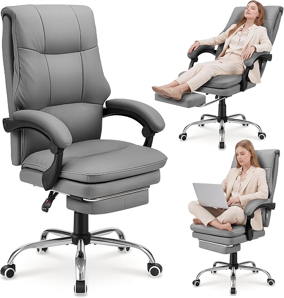 Warmiehomy High Back Desk Chair, Comfy Office Chair for Home Office, Grey