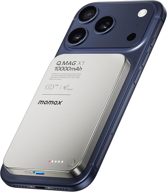 MOMAX Q.MAG Magnetic Power Bank, 0.5" Slim Slim Power Bank Fast Charging, 10000mAh for Magsafe Portable Charger for iPhone Air Battery Pack/17/Pro/Max/16/15/14/13/12 (No Lightning)