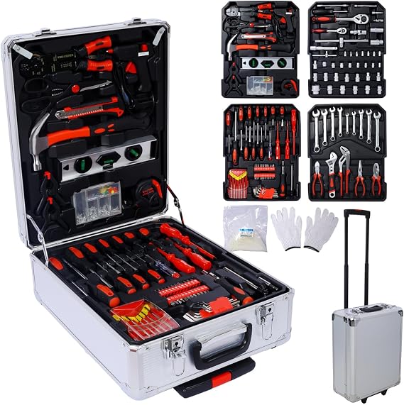 899pcs Home Repair Tool Set Kit for Men, Toolbox Storage Case with 4 Drawers, General Household Tool Kit with Rolling Tool Box, Tool Set Kit for Maintenance, Garden, Homeowner, Handyman