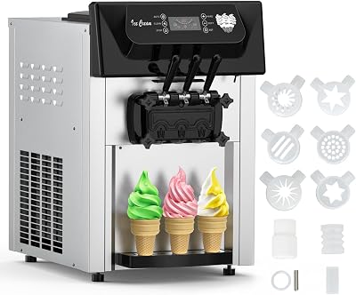Commercial Ice Cream Maker 2200W, Commercial Soft Ice Cream Machine 5.3 to 7.4 GalHour, 3 Flavors Choice, Perfect for Snack Restaurants Bar