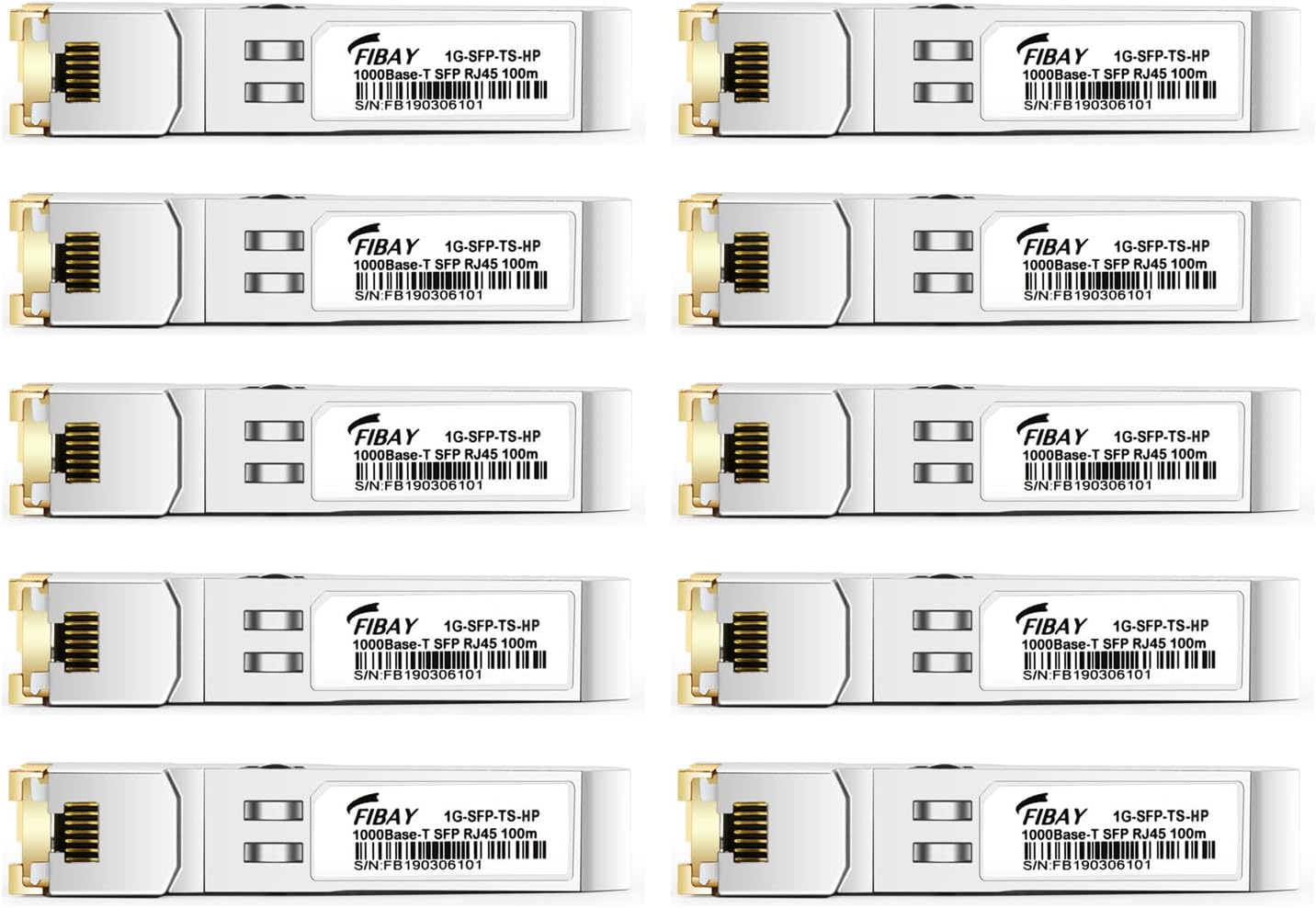 10Pack 1.25G SFP-T for HPE Aruba J8177D Procurve J8177C J8177B J8177A 1000Base-T SFP to RJ45 Copper 100m Cat5e Mini-GBIC Transceiver Module