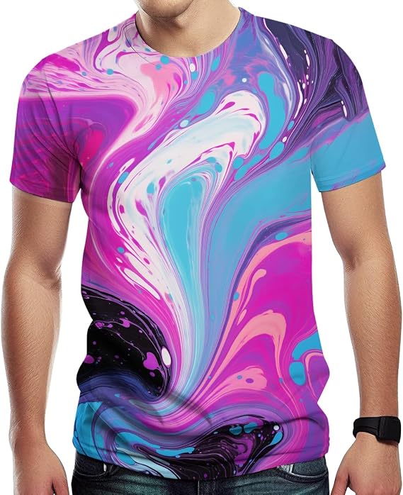 Men's Abstract Art Graphic T-Shirts Novelty 3D Print Colorful Fluid Tshirt Summer Short Sleeve Tee Top