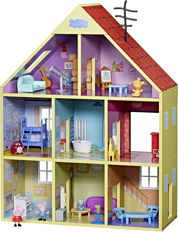 Peppa Pig Wooden Deluxe Playhouse, 8 Rooms, Includes 2 Fun Figures and 29 Accessories, Made of Responsibly Sourced Wood, for Ages 3 and Up