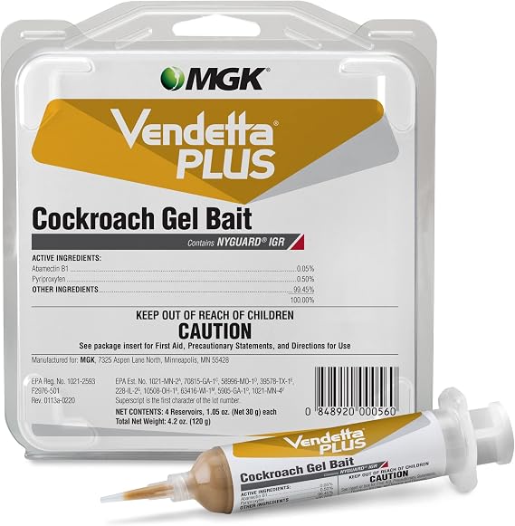 MGK Vendetta Plus Cockroach Gel Bait | 4 x 30 Gram Tubes | Odorless, Fits Standard Bait Guns, German Cockroach Killer, Indoor Home, Commercial, Industrial Use