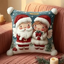 Amcdjkery Christmas Latch Hook Rug Pillow Kit | DIY Punch Needle Style Holiday Decor 43x43 cm, Festive Throw Pillow Craft Set for Adults & Teens, Easy Quick Project-7
