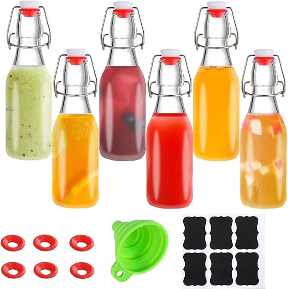 6 Pack 8.5oz Flip Top Glass Bottles,8.5oz swing top glass bottles with lids | Airtight Lids for Home Brewing,2nd Fermentation,Kombucha,Kefir,Vanilla Extract,Juice,Beverages,Soda,Oils,Vinegar,Limoncello