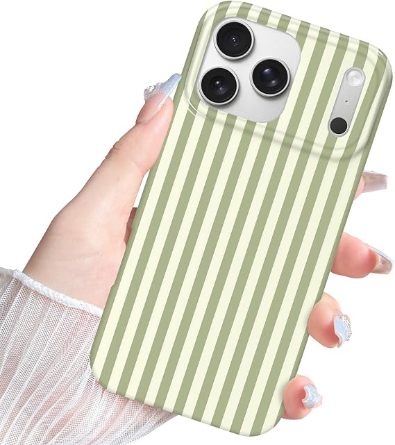Anuck for iPhone 17 Pro Case Cute Striped Phone Case Girly Aesthetic Vertical Stripe Pattern Design for Women Girls, Soft TPU Shockproof Rubber Bumper Protective Cover for iPhone 17 Pro - Sage Green
