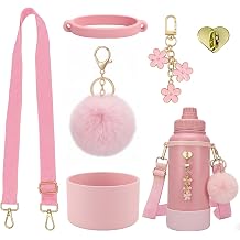 Insulated Water Bottle Accessories Set,Including Water Bottle Shoulder Strap,Siliocne Boot,Keychain Charms,for 30/40oz Hydro Flask,IRON °FLASK,ThermoFlask,CIVAGO and More(Light Pink)