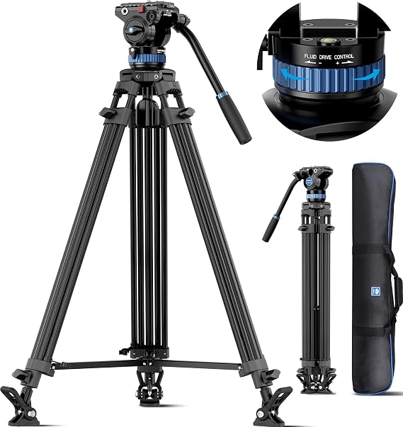 SIRUI 74.8"/190cm Heavy Duty Video Tripod with Fluid Head AM-25S