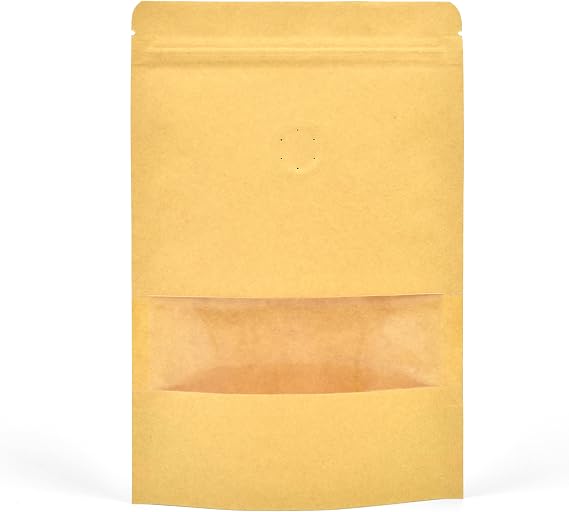 Kraft Coffee Stand Up Pouch with Degassing Valve | 50 Bags