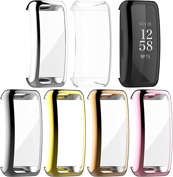 FitTurn Compatible with Fitbit Inspire 3/Inspire 2 Screen Protector Case, 7 Metal Colour Full Coverage Soft TPU Shockproof Case Protective Screen Cover Bumper Shell for Inspire 3/Inspire 2 HR
