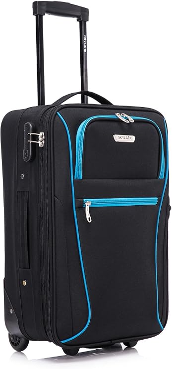 Cabin Suitcase 20" Carry On Suitcase Super Lightweight Luggage 20% Expandable 2 Wheel Soft Shell Luggage with Built in Combination Lock for All Airlines EasyJet Ryanair British Airways 55x35x20