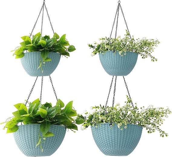 Hanging Planters for Outdoor Plants, 8 & 10 Inch, 4 Pack, Sky Blue