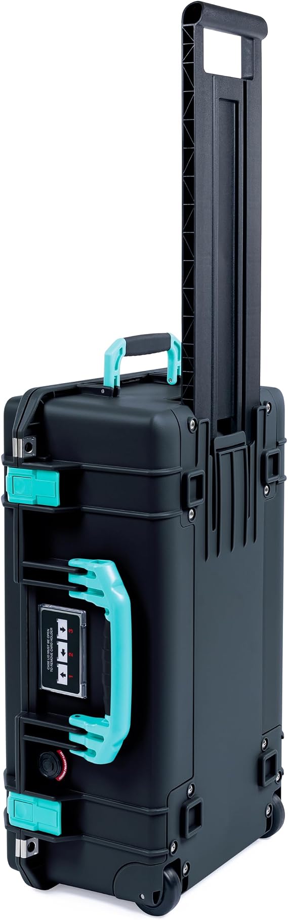 Black Pelican 1535 Air case with Teal Handles & latches.  Empty & with Wheels.