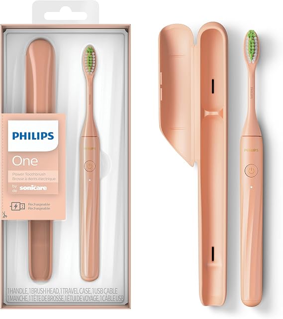 Philips One by Sonicare Rechargeable Toothbrush, 1 Brush Head, Mint | Micro Vibrations, Tapered Soft Bristles, 2-Minute Timer, Includes Travel Case, HY1200/05