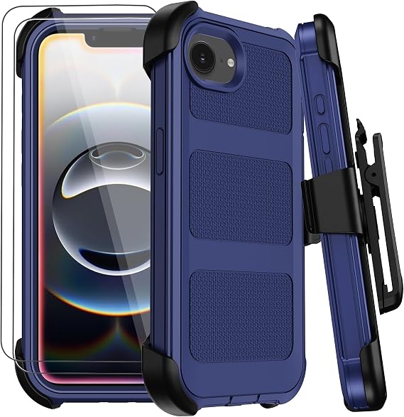 for iPhone 16E Case with Belt Clip Holster,Anti-Drop Shockproof (Blue)