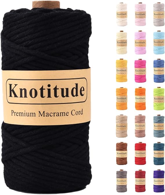 KNOTITUDE 4mm x 109 Yards (100M) Single Strand Macrame Cord Pure Cotton DIY Crafts Knitting Crochet Yarn Handmade Home Decor / 4_ 01-Black