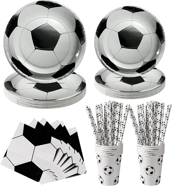 Football Tableware Set, Plates Cups Napkins for Kids Birthdays