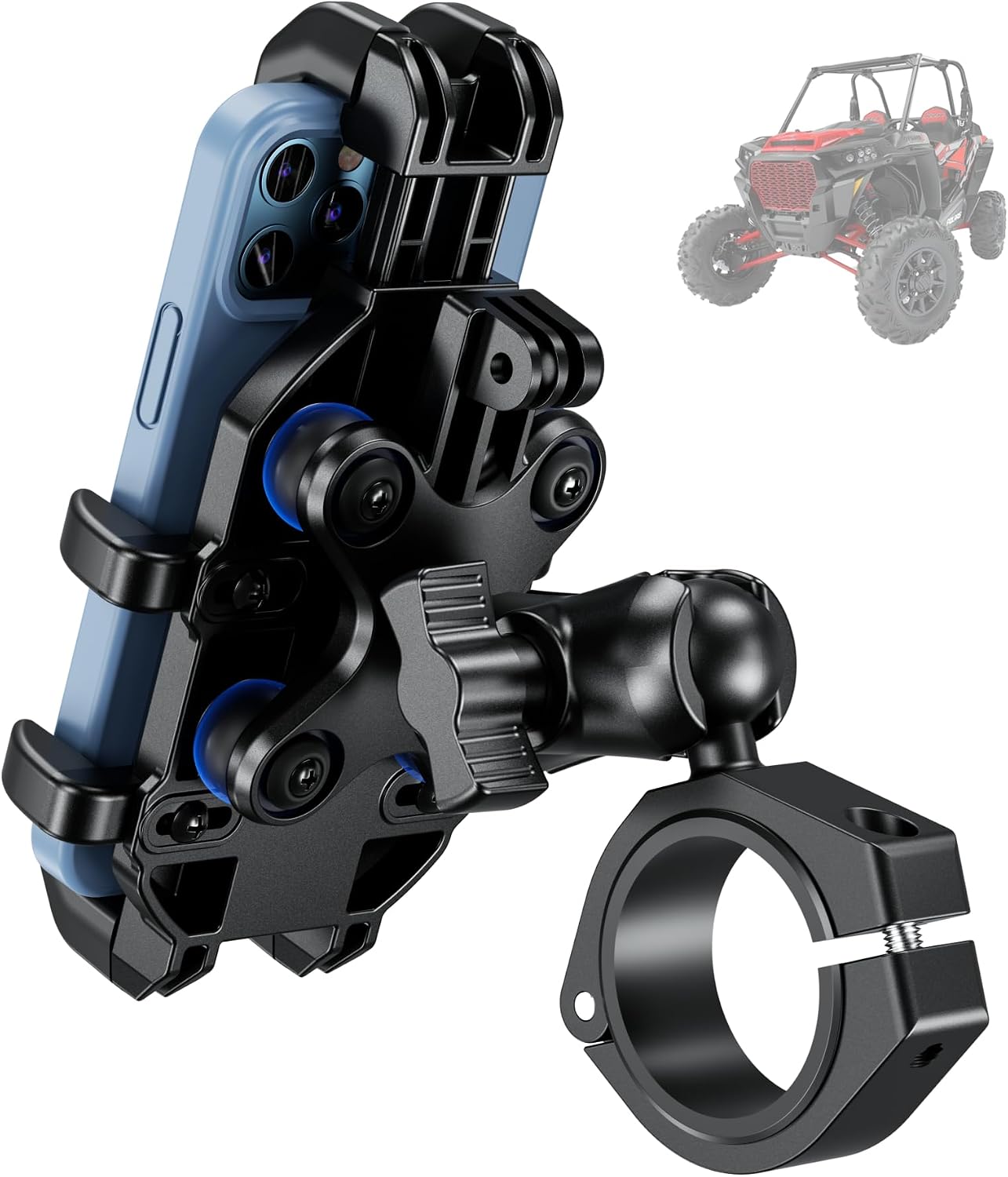 BRCOVAN UTV Phone Mount with Vibration Dampener, Adjustable Heavy Duty UTV Roll Cage Cellphone Holder Fit on 1.51.651.751.852 Roll Bar, Compatible with 5.4-6.9 Smartphones