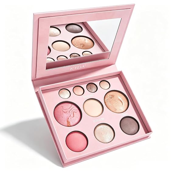 All in One Baked Makeup Palette wiht Bronzer, Highlighter, Blush and Eyeshadow, Highly Pigmented, Long Lasting Travel Compact, Baking Makeup Palette Gift for Women