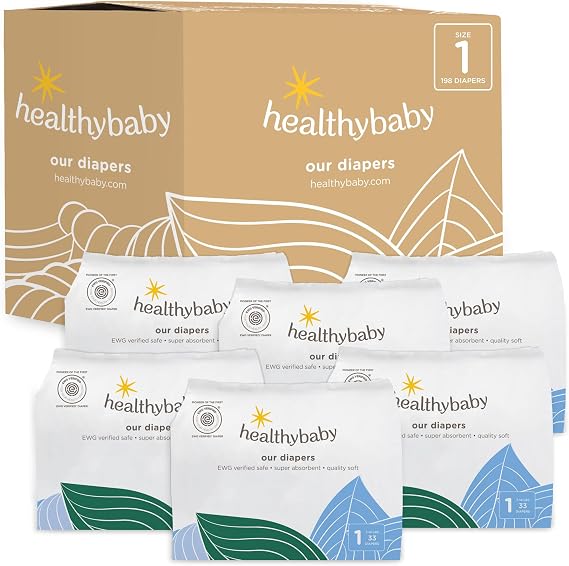 HealthyBaby Non-Toxic Diapers for Sensitive Skin - Size 1, 198 Count