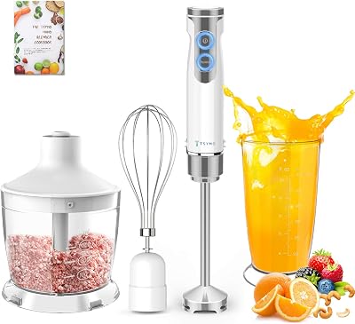 Immersion Blender Handheld, 4-in-1 Hand Stick with 6-SpeedTurbo, Mixing Cup, Food Chopper, Whisk Attachment, BPA-Free