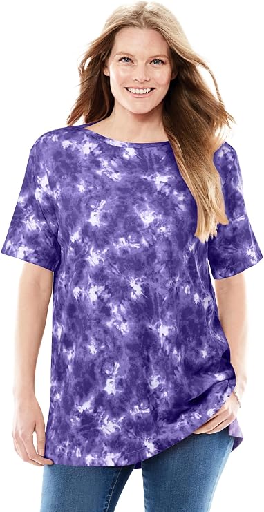Woman Within Perfect Printed Short-Sleeve Boatneck Tunic | Women's Plus Size