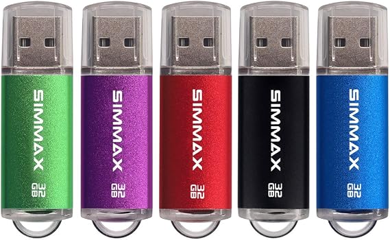 Memory Stick 5 Pack 32GB USB 2.0 Flash Drives Thumb Drive Pen Drive by SIMMAX (32GB Green Purple Red Black Blue)
