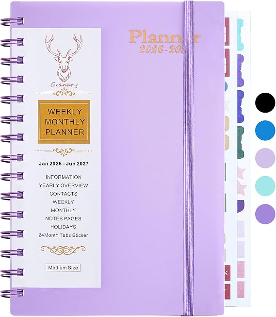 Daily Planner 2026-2027, Weekly and Monthly Planner 2026-2027 Academic Year, January 2026-June 2027 Calendar Planner, 8.2"5.5", 18 Months, Agenda Book for Teacher, School Student (JAN.2026-JUN.2027 Light Purple)